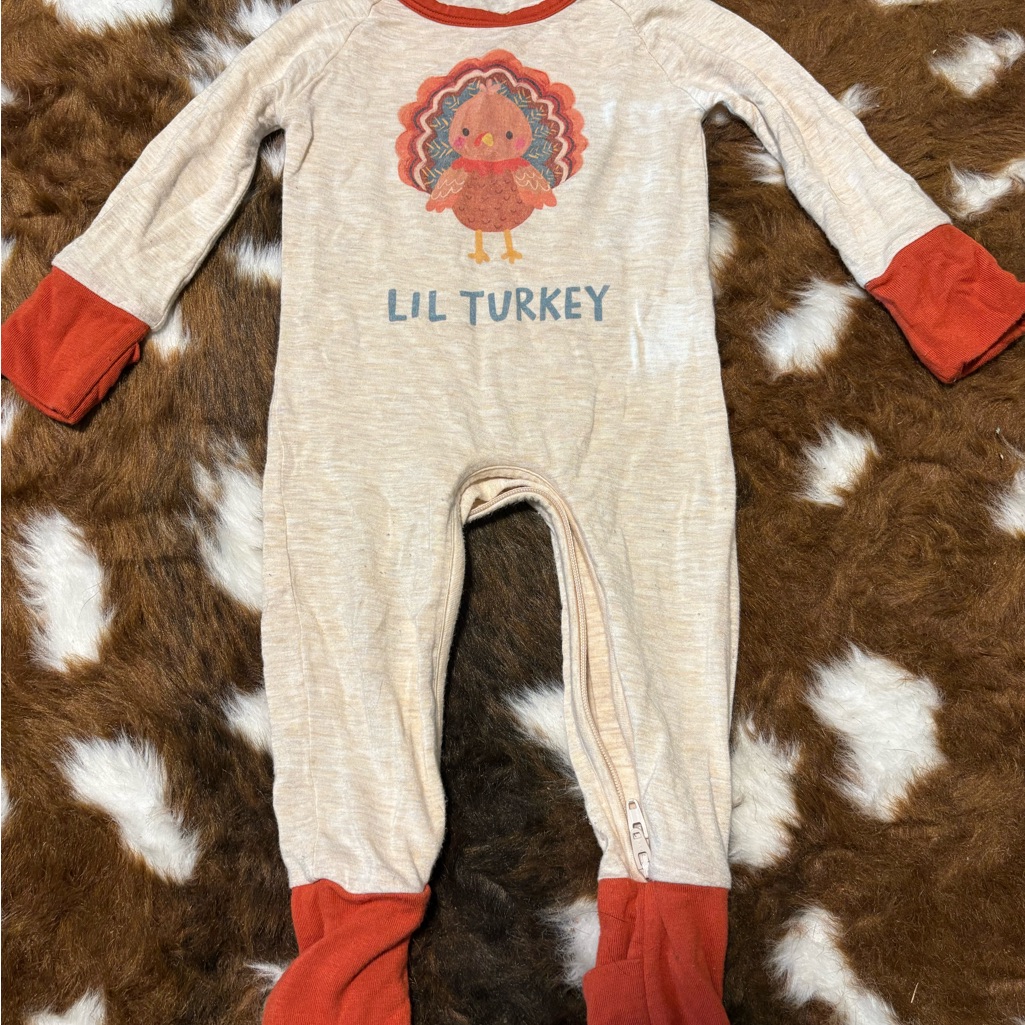 Little Sleepies Turkey Kids One Piece - Cream And Red